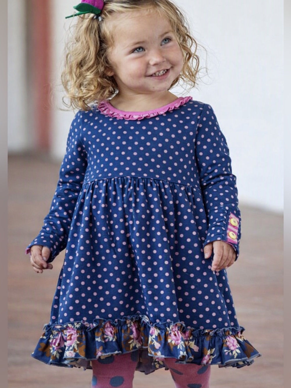 Matilda Jane story time NAVY Blue Dress with Pink Polka Accents - girl’s 12m